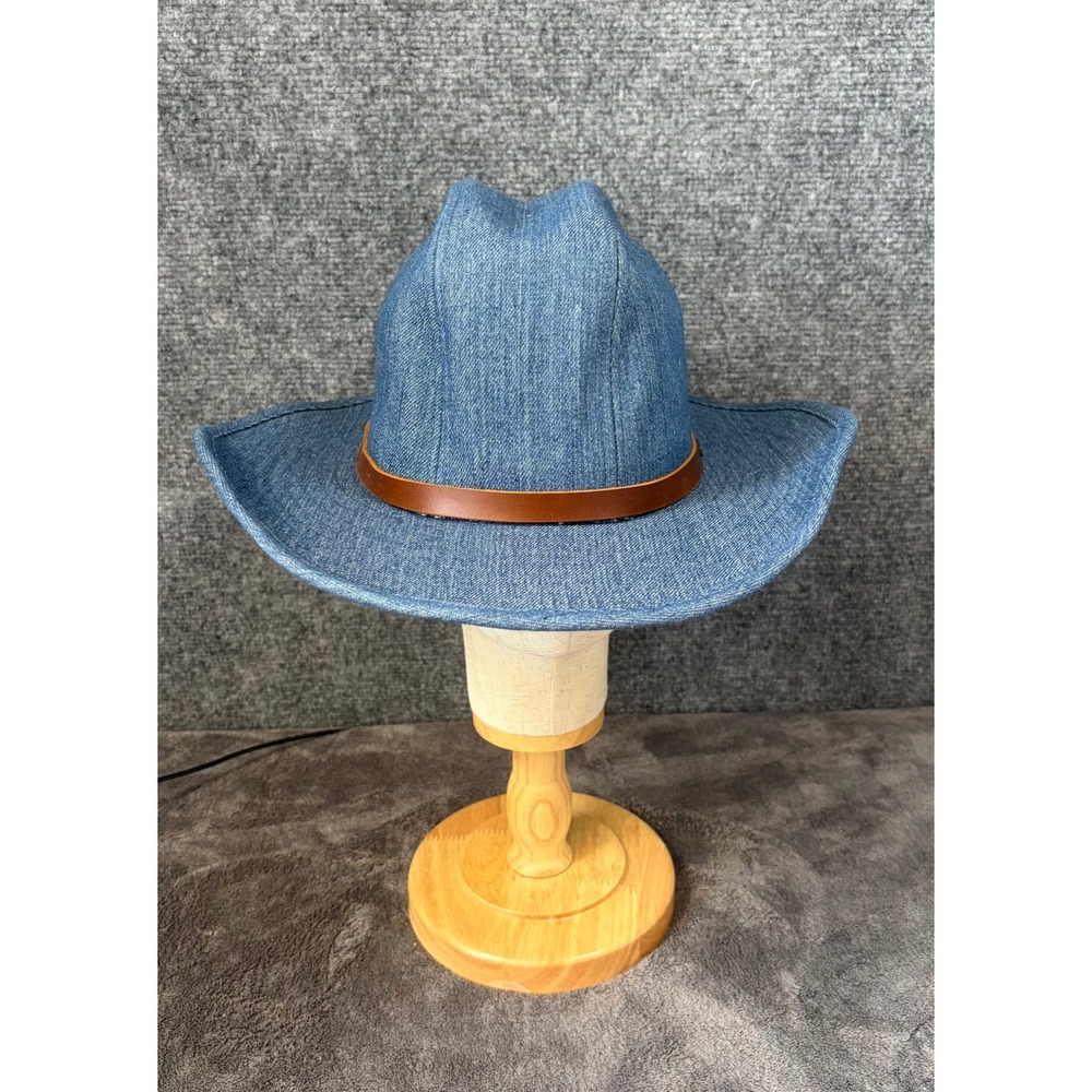 Brixton Cowboy Hat Womens Medium Blue Denim Excellent Western Faux Leather Band